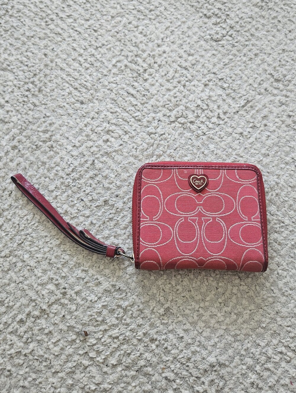 COACH Red Small Zip Wallet Wristlet Heart Logo